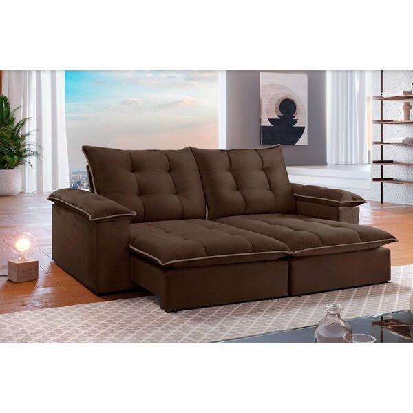 Sofá Retrátil E Reclinável 2,30m 4 Lugares Marrom/bege