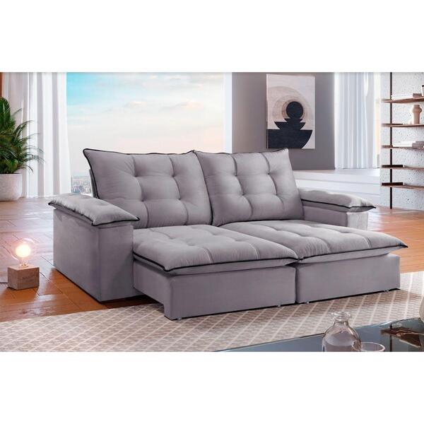 Sofá Retrátil E Reclinável 2,30m 4 Lugares Prata/preto