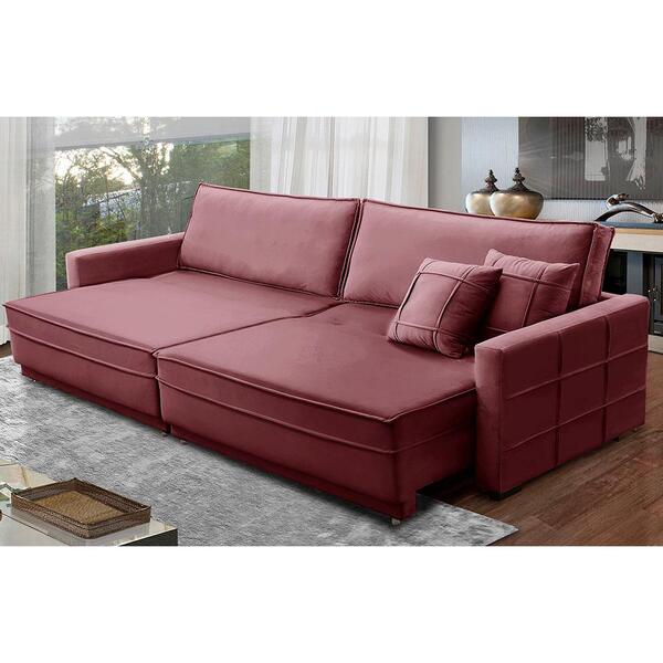 Sofá Retrátil E Reclinável 2,30m Karina Veludo Rose Madelina