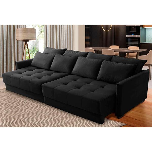 Sofá Retrátil E Reclinável 2,30m Mariah Veludo Preto Madelina