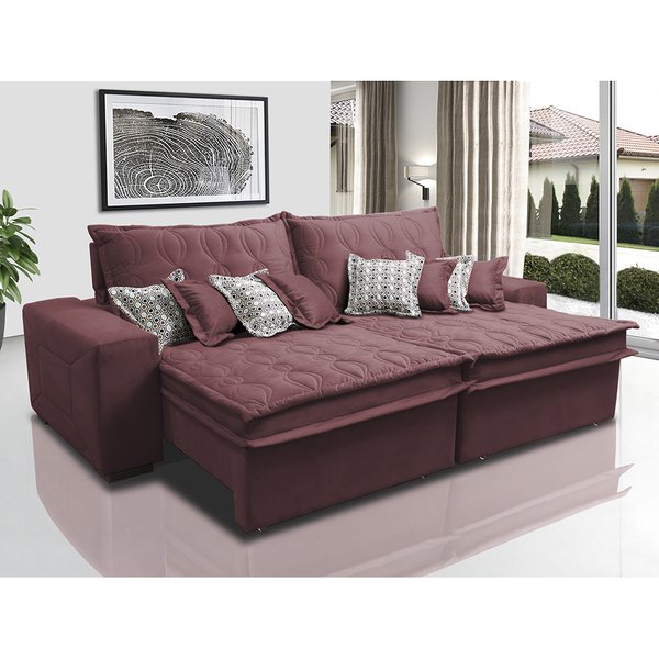 Sofá Retrátil E Reclinável 2,32m Com Molas Ensacadas Cama Inb