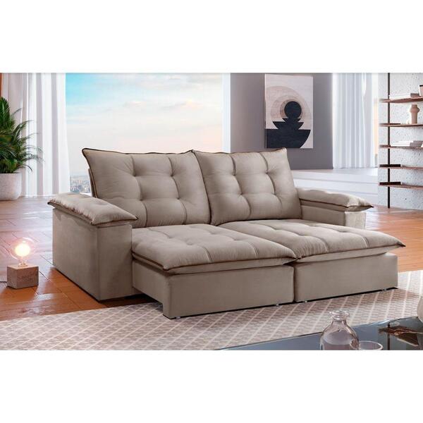 Sofá Retrátil E Reclinável 2,50m 4 Lugares Bege/marrom