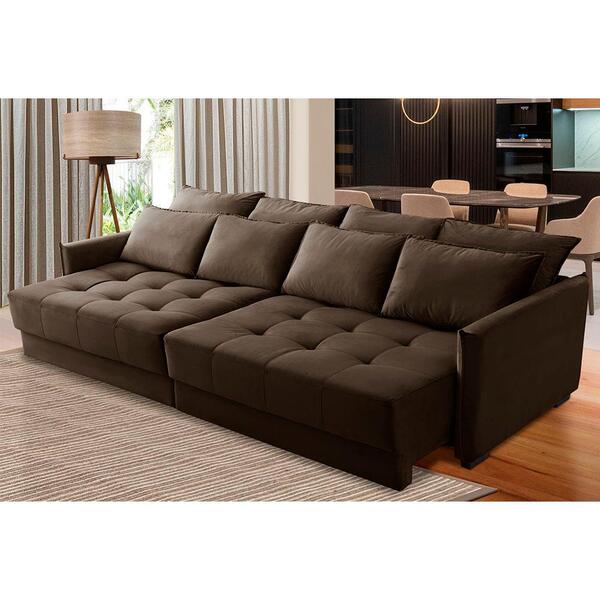 Sofá Retrátil E Reclinável 2,50m Mariah Veludo Marrom Madelin