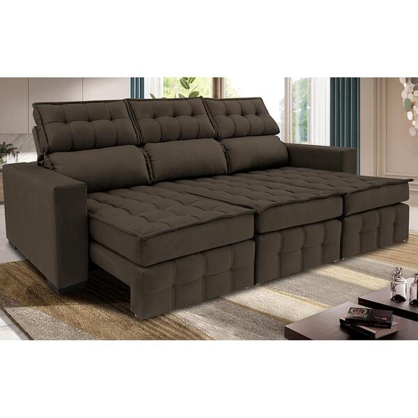 Sofá Retrátil E Reclinável 2,50m Molas Ensacadas E Costura Tr