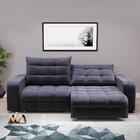 Sofá Retrátil E Reclinável 2,50m Veludo Cinza Chumbo Lion Cro