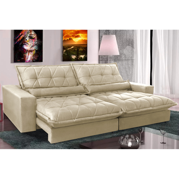 Sofa Retrátil E Reclinável 2,52m Com Molas Ensacadas Cama Inb