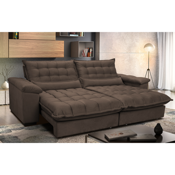 Sofá Retrátil E Reclinável 2,52m Com Molas Ensacadas Cama Inb