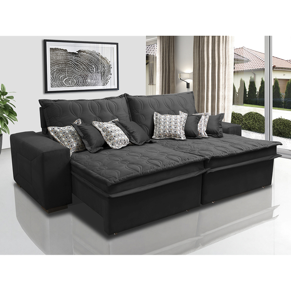 Sofá Retrátil E Reclinável 2,52m Com Molas Ensacadas Cama Inb