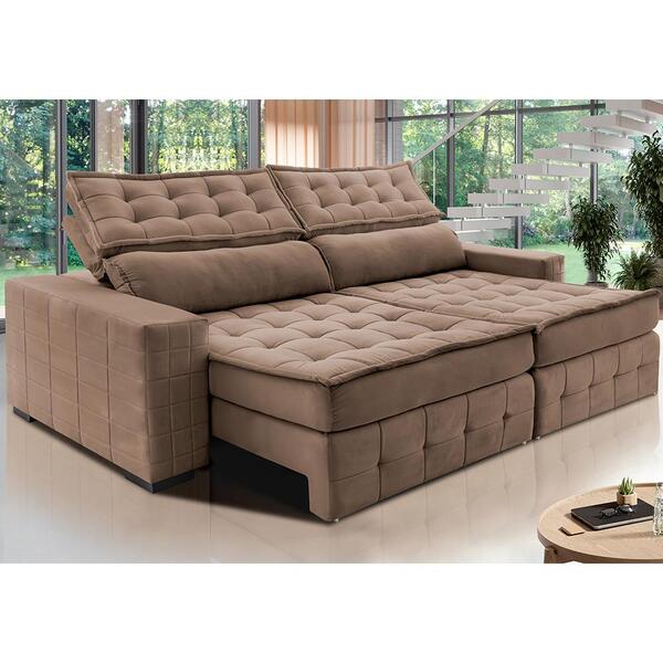 Sofá Retrátil E Reclinável 2,55m Cama Inbox Big Puffer Com So