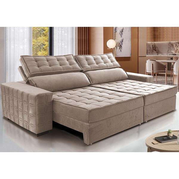 Sofá Retrátil E Reclinável 2,55m Cama Inbox Big Star Com Soft