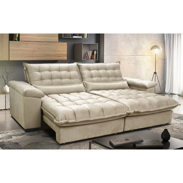 Sofá Retrátil E Reclinável 2,72m Com Molas Ensacadas Cama Inb