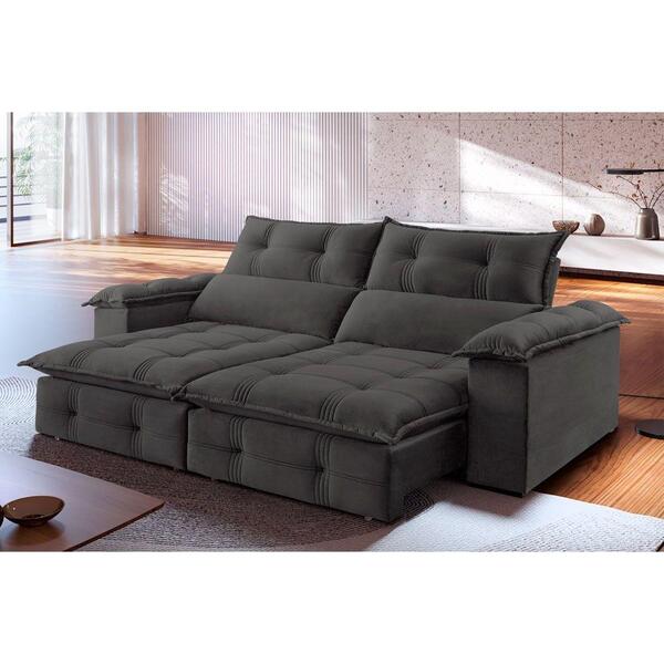 Sofá Retrátil E Reclinável 2,90m 5 Lugares Cinza