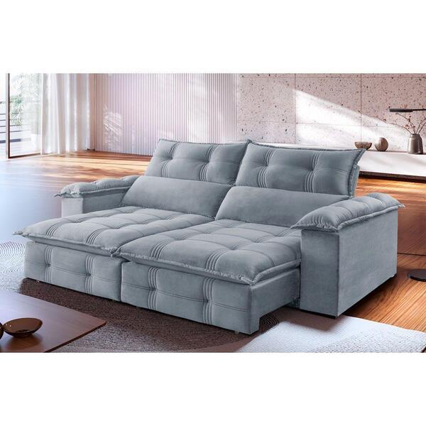 Sofá Retrátil E Reclinável 2,90m 5 Lugares Prata