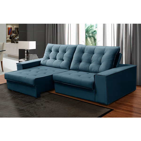 Sofá Retrátil E Reclinável 2,90m Alice Tecido Suede Isofa Azul