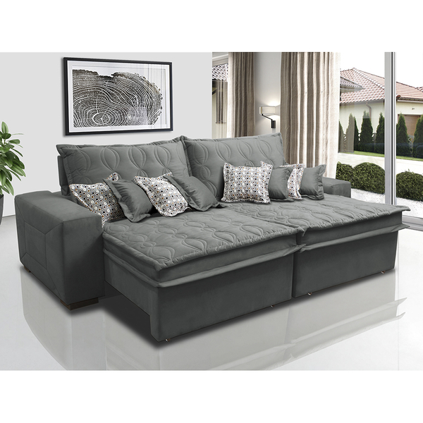 Sofá Retrátil E Reclinável 2,92m Com Molas Ensacadas Cama Inb