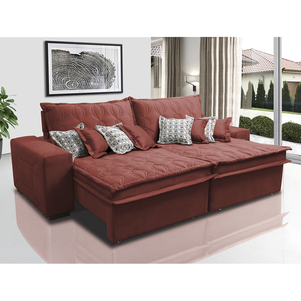 Sofá Retrátil E Reclinável 2,92m Com Molas Ensacadas Cama Inb