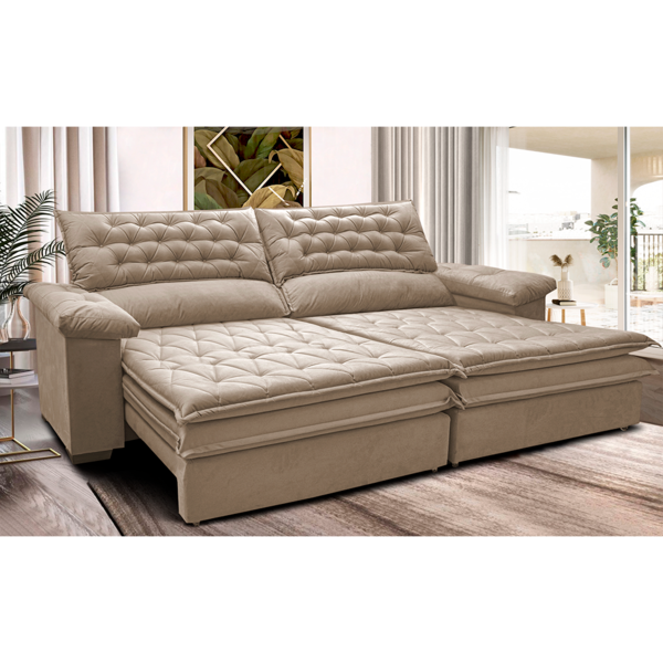 Sofá Retrátil E Reclinável 2,92m Molas Ensacadas Cama Inbox A