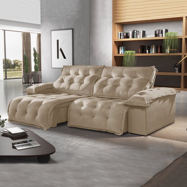 Sofá Retrátil E Reclinável 210cm M132 Café Com Leite