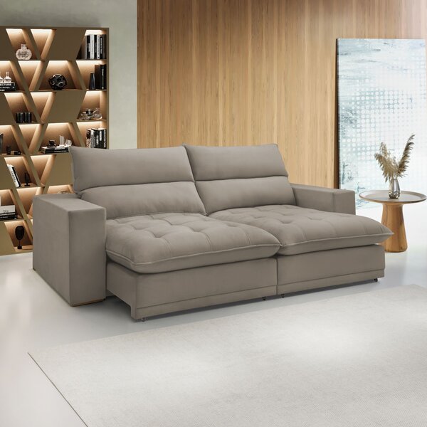 Sofá Retrátil E Reclinável 230cm Martinho Veludo Bege Claro