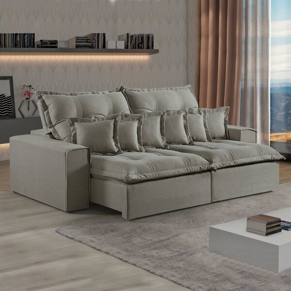 Sofá Retrátil E Reclinável 250cm Com 6 Almofadas Dubai   Cinz