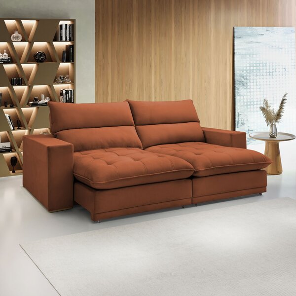 Sofá Retrátil E Reclinável 250cm Martinho Veludo Terracota