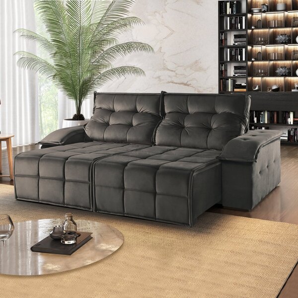 Sofá Retrátil E Reclinável 290cm 2 Lugares Mônaco  Cinza Escu