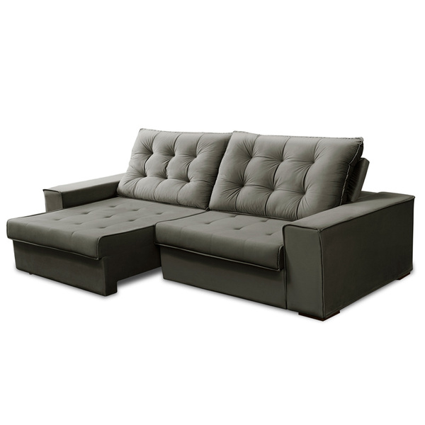 Sofá Retrátil E Reclinável 290cm Alice Tecido Suede Cinza Iso