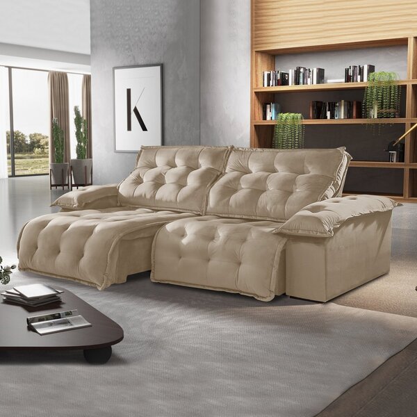 Sofá Retrátil E Reclinável 290cm Istambul Veludo/capuccino
