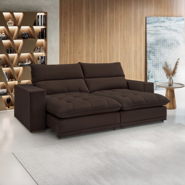 Sofá Retrátil E Reclinável 290cm Martinho Veludo Marrom