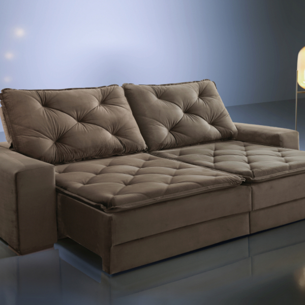 Sofá Retrátil E Reclinável 2.50 Atlanta  Veludo Castor Villa