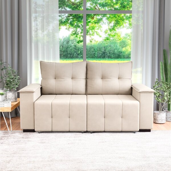 Sofá Retrátil E Reclinável 2 Lugares 180cm Suede Slim Bege