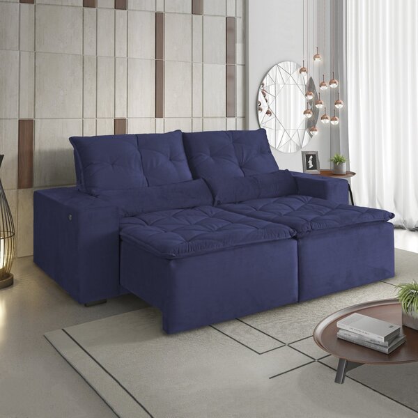 Sofá Retrátil E Reclinável 2 Lugares 190cm Macaé Estofart Azul