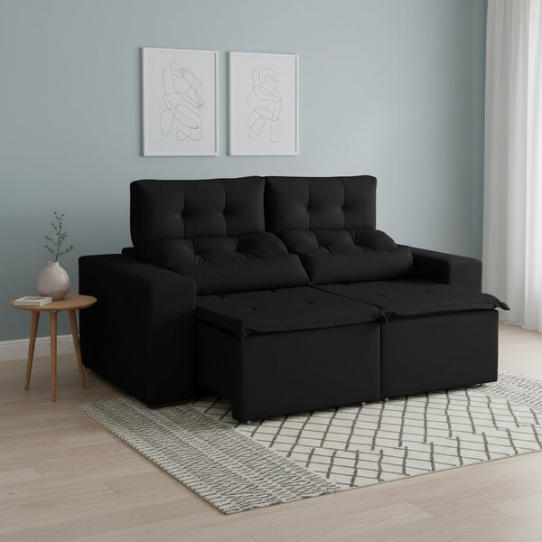 Sofá Retrátil E Reclinável 2 Lugares 194cm Libra Preto