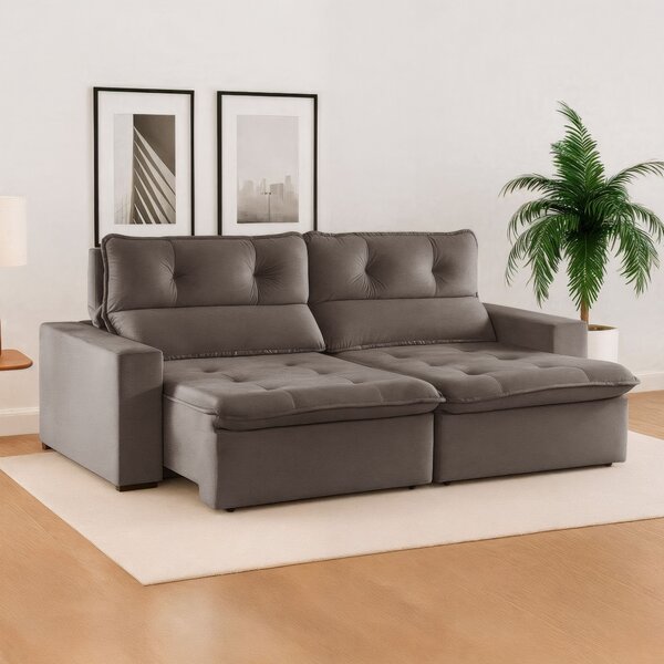 Sofá Retrátil E Reclinável 2 Lugares 200cm Beny Suede/bege