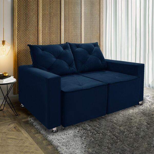 Sófa Retrátil E Reclinável 2 Lugares Bariloche Veludo Azul