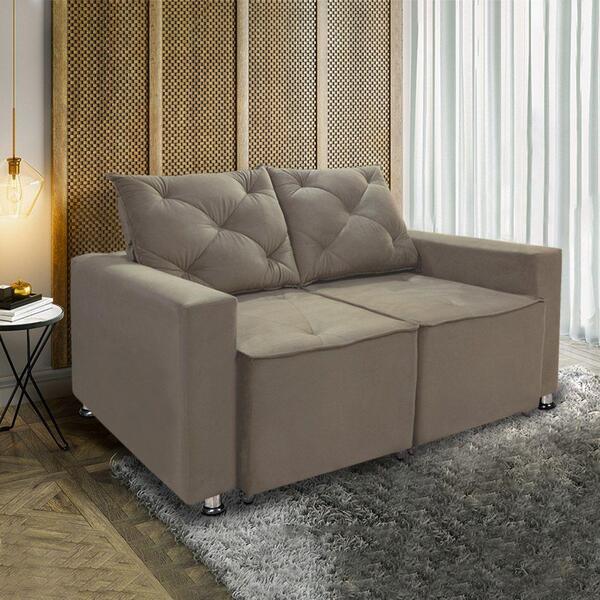 Sófa Retrátil E Reclinável 2 Lugares Bariloche Veludo Creme