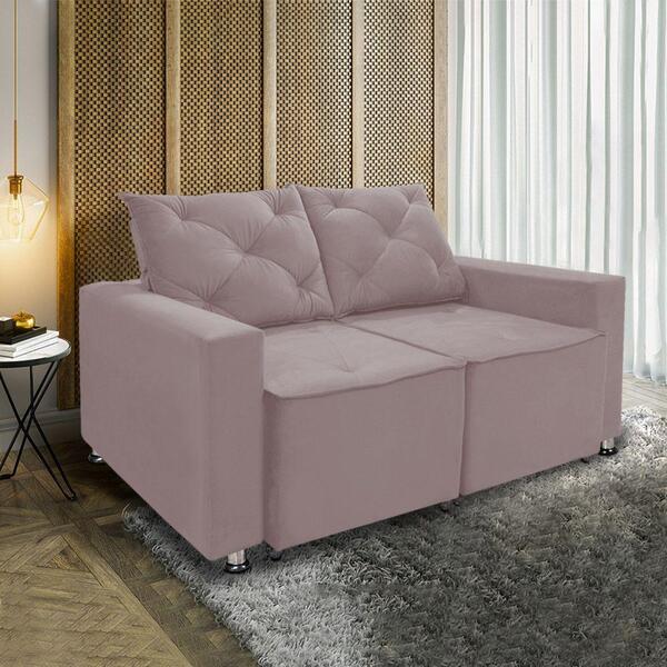 Sófa Retrátil E Reclinável 2 Lugares Bariloche Veludo Rosa