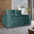 Sófa Retrátil E Reclinável 2 Lugares Madri Veludo Ciano