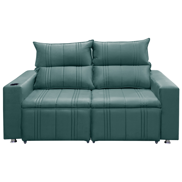 Sófa Retrátil E Reclinável 2 Lugares Madri Veludo Ciano - Sho