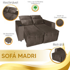 Sófa Retrátil E Reclinável 2 Lugares Madri Veludo - Vs Decor