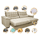 Sofá Retrátil E Reclinável 3,12m Com Molas Ensacadas Cama Inb