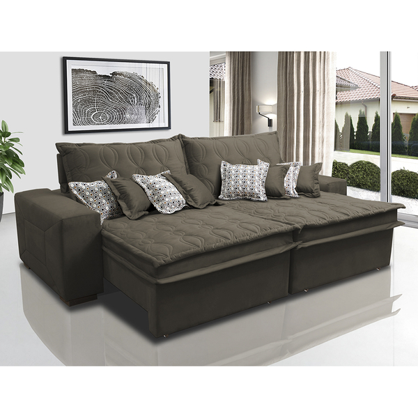 Sofá Retrátil E Reclinável 3,12m Com Molas Ensacadas Cama Inb