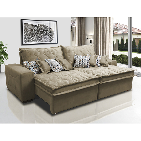 Sofá Retrátil E Reclinável 3,12m Com Molas Ensacadas Cama Inb