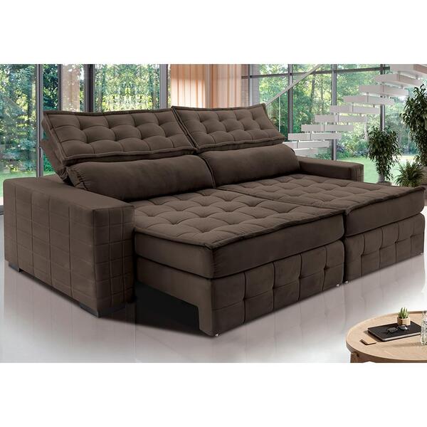 Sofá Retrátil E Reclinável 3,15m Cama Inbox Big Puffer Com So