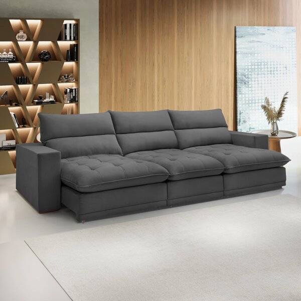 Sofá Retrátil E Reclinável 3,20m Veludo Cinza Martinho  Cinza