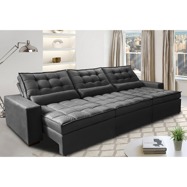 Sofá Retrátil E Reclinável 3,52m Com Molas Ensacadas Cama Inb