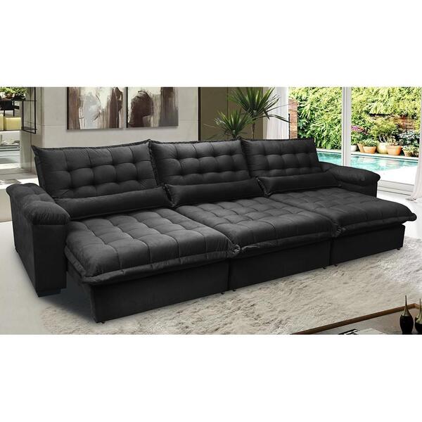 Sofá Retrátil E Reclinável 3,52m Com Molas Ensacadas Cama Inb