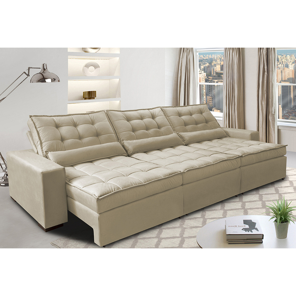 Sofá Retrátil E Reclinável 3,82m Com Molas Ensacadas Cama Inb