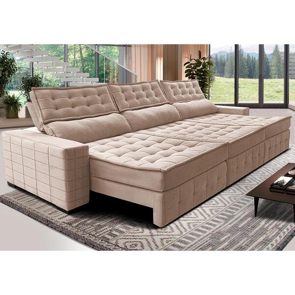 Sofá Retrátil E Reclinável 3,85m Cama Inbox Big Puffer Com So