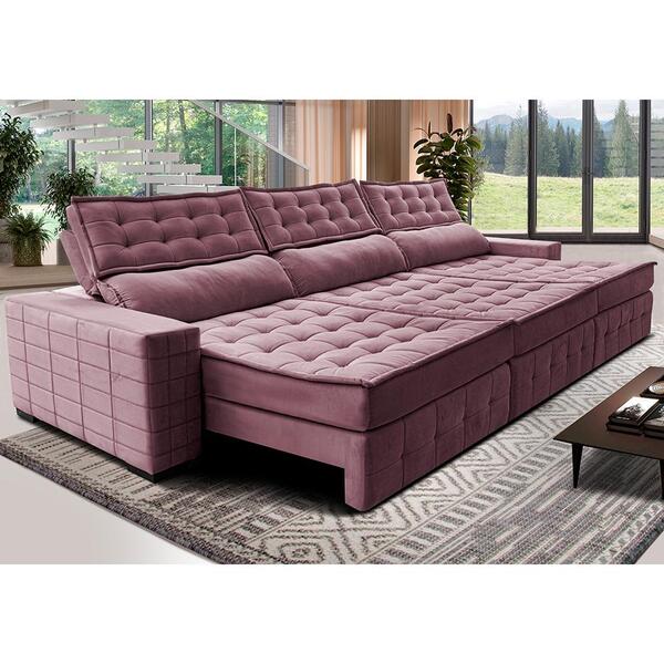 Sofá Retrátil E Reclinável 3,85m Cama Inbox Big Puffer Com So